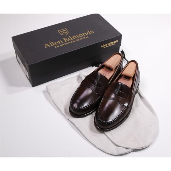 Allen Edmonds Cavanaugh Brown Leather Penny Loafers US 8.5 D New in Box Trees - Picture 1 of 14